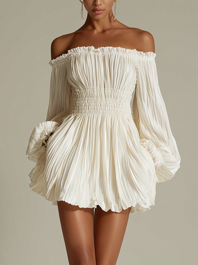 Candide | Mini Robe Blanche Épaules Dénudées, Taille Froncée