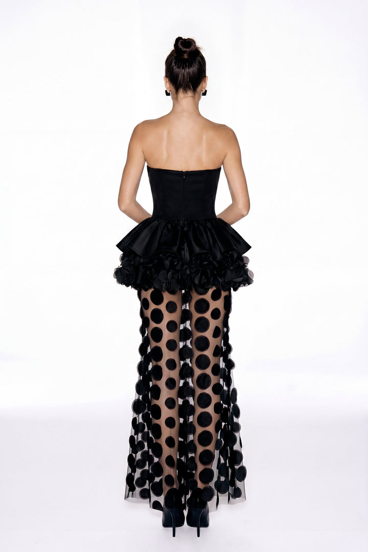 Ellwood Ruffle Dot Mesh Maxi Dress