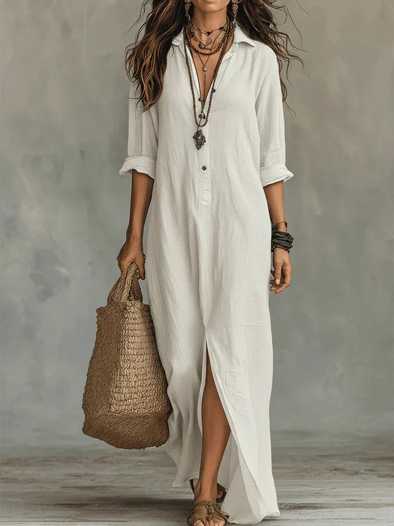 Céline | Robe Maxi Noire Ample à Boutons