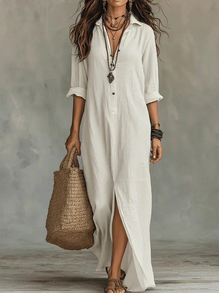 Céline | Robe Maxi Noire Ample à Boutons