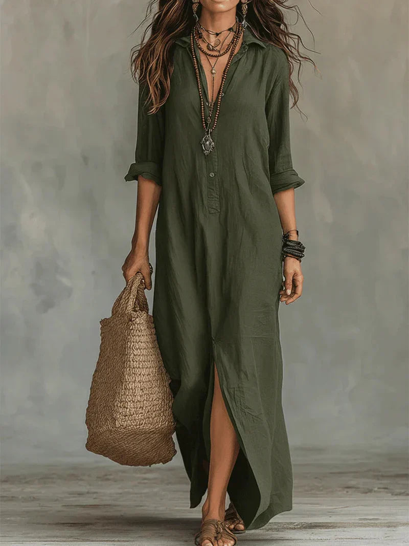 Céline | Robe Maxi Noire Ample à Boutons