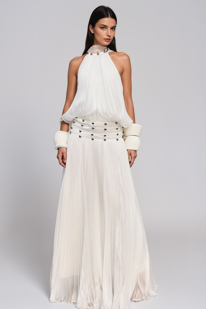 Jawad Halter Neck Ruch Maxi Dress
