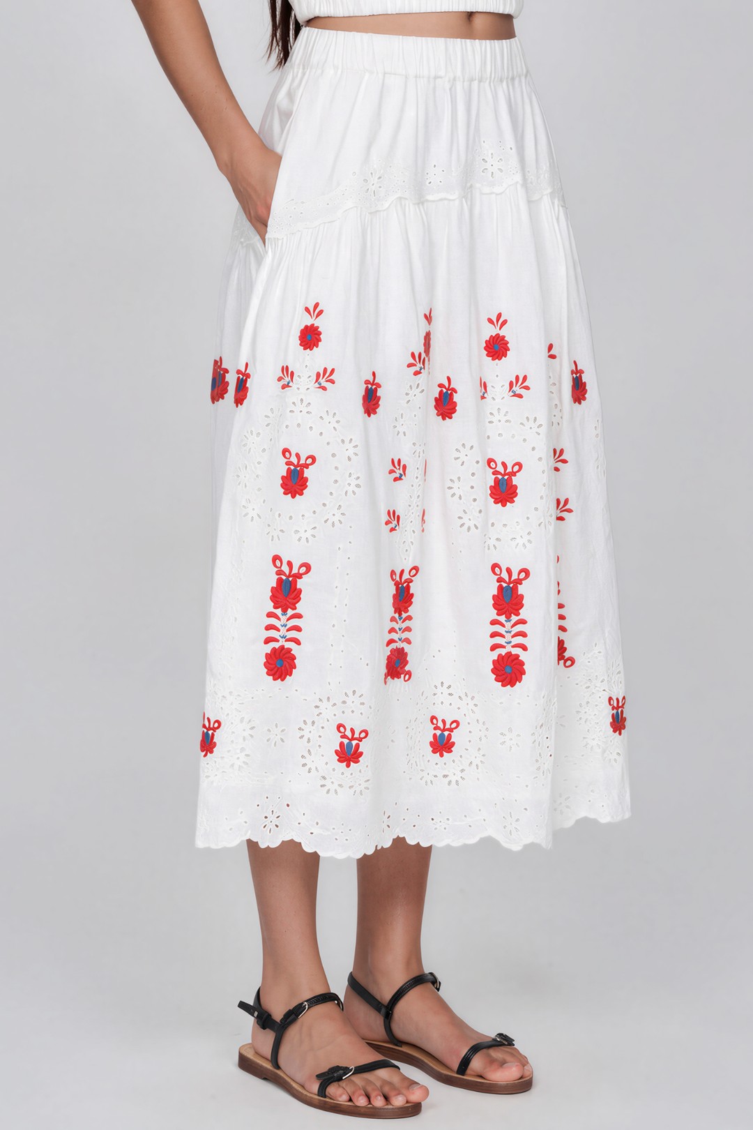 Kaida Puff Sleeve Embroided Floral Skirt Set