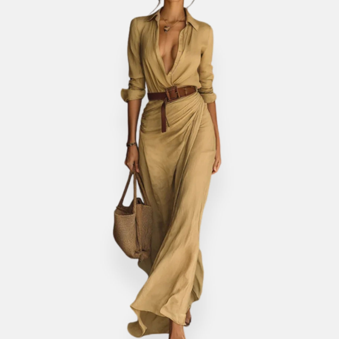 Éliora | Robe longue portefeuille ceinturée