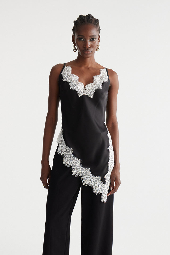 Bess Spaghetti Asymmetric Satin Top