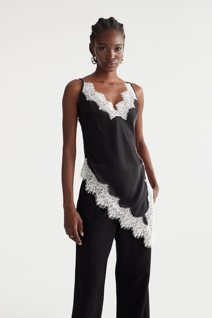 Bess Spaghetti Asymmetric Satin Top