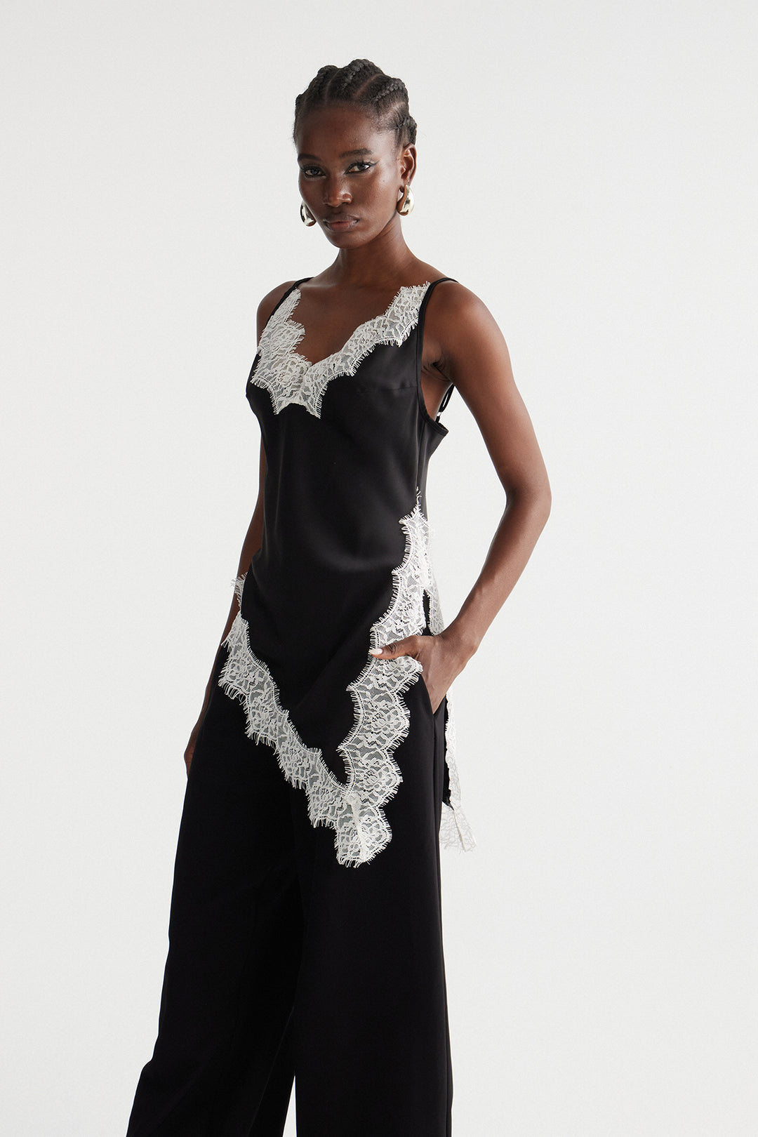 Bess Spaghetti Asymmetric Satin Top