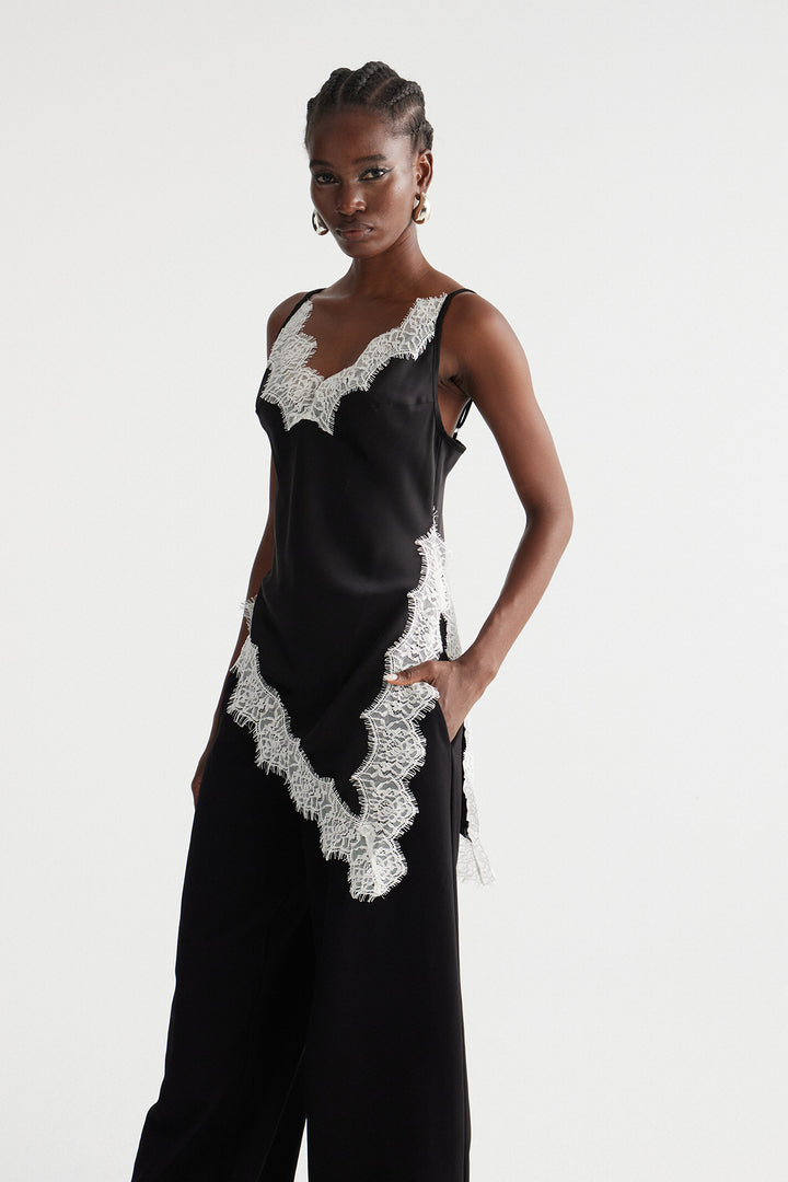 Bess Spaghetti Asymmetric Satin Top