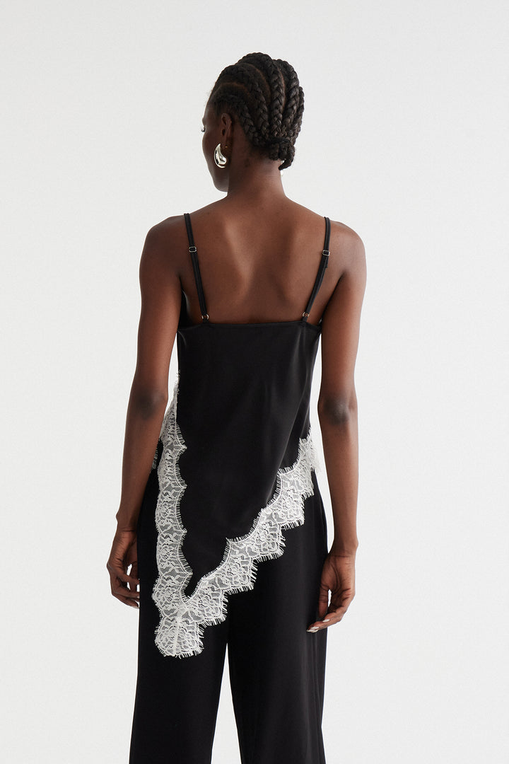 Bess Spaghetti Asymmetric Satin Top