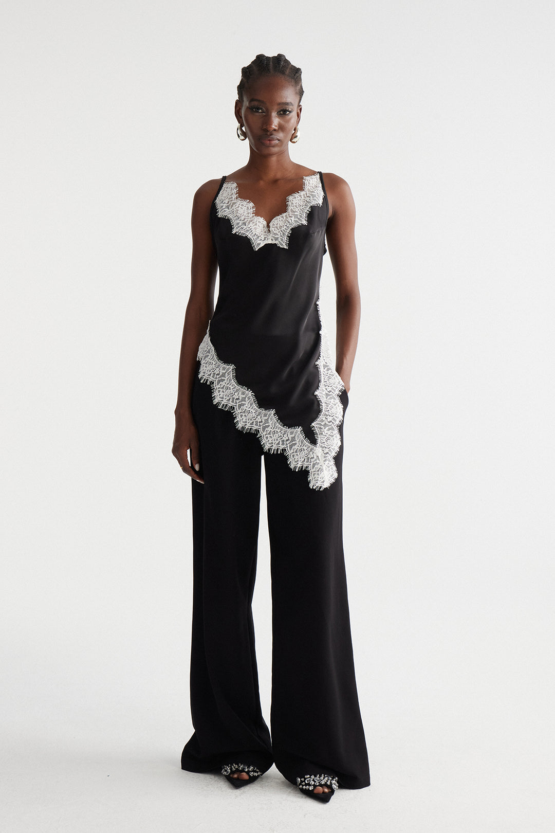 Bess Spaghetti Asymmetric Satin Top