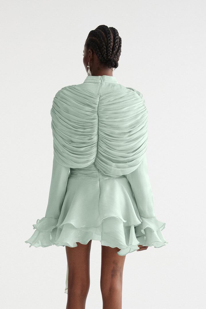 Faustus Draped Shawl Mini Dress In Green
