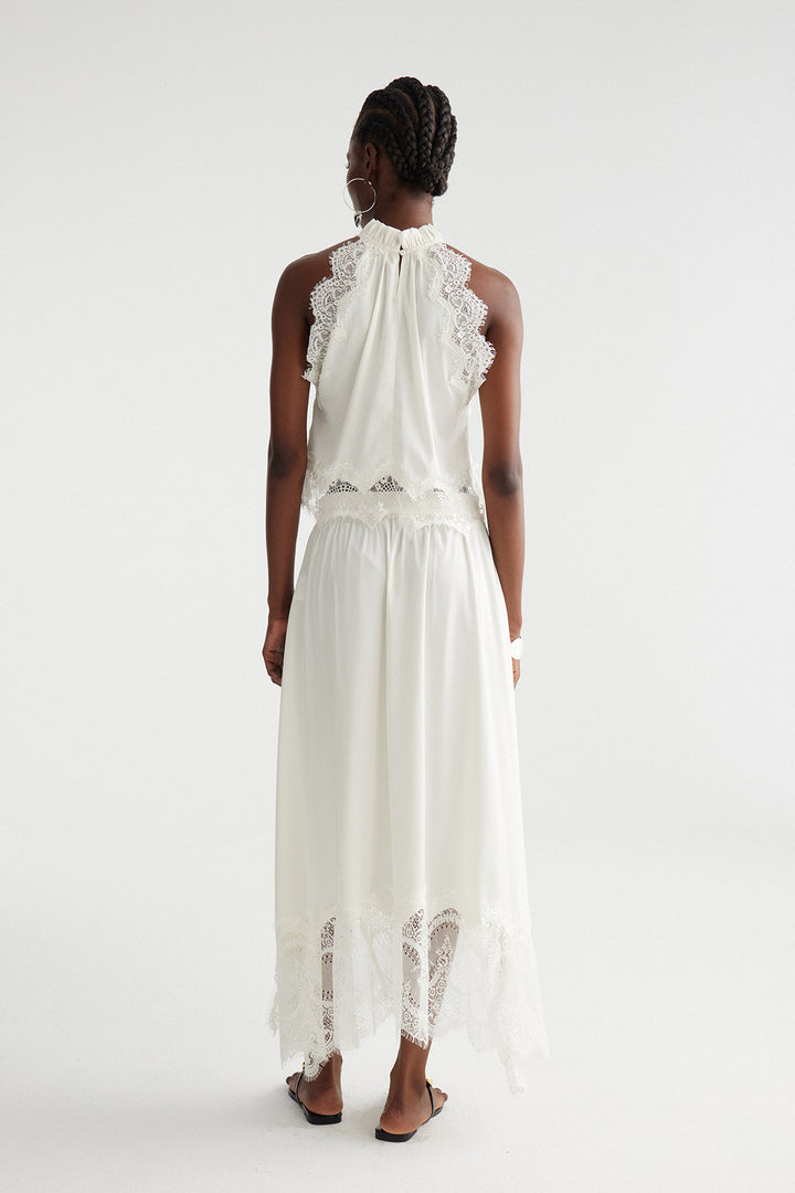 Festim Sleeveless Lace Skirt Set In White