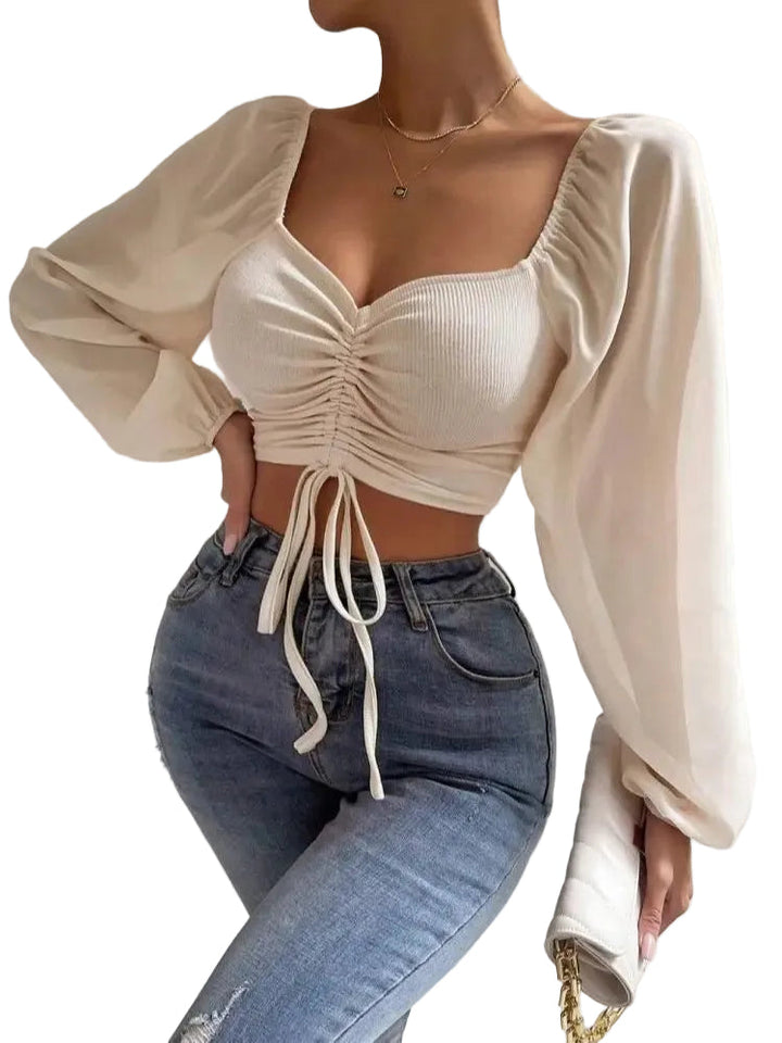Gerimpelde crop top met pofmouwen - Amélie