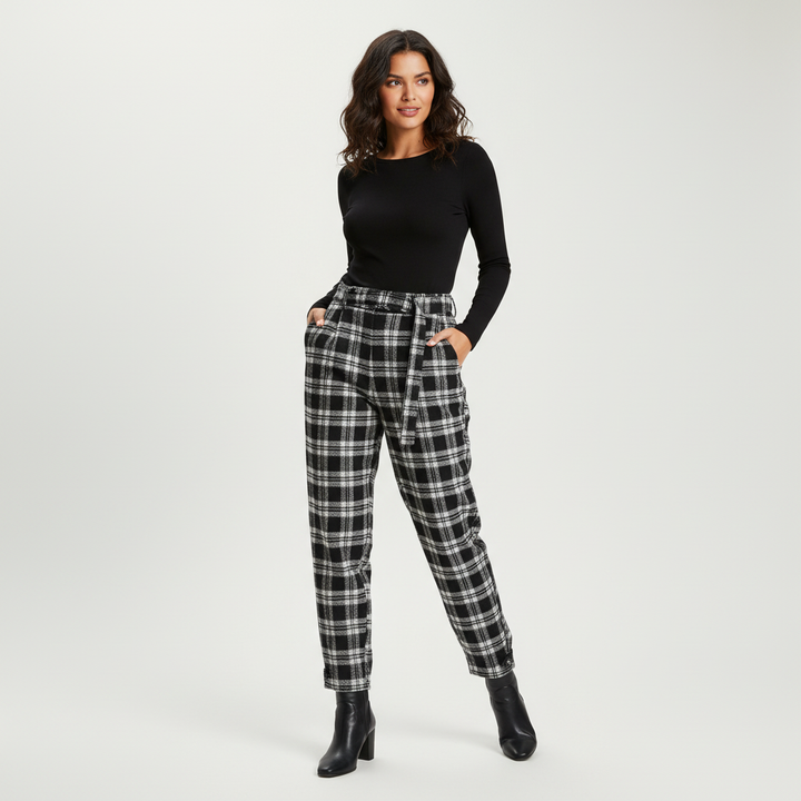 Geruite pantalon met hoge taille – Maribel