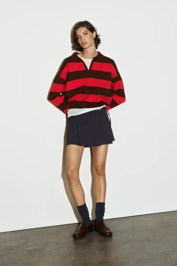 Gestreepte cropped knit polo – Séraphine