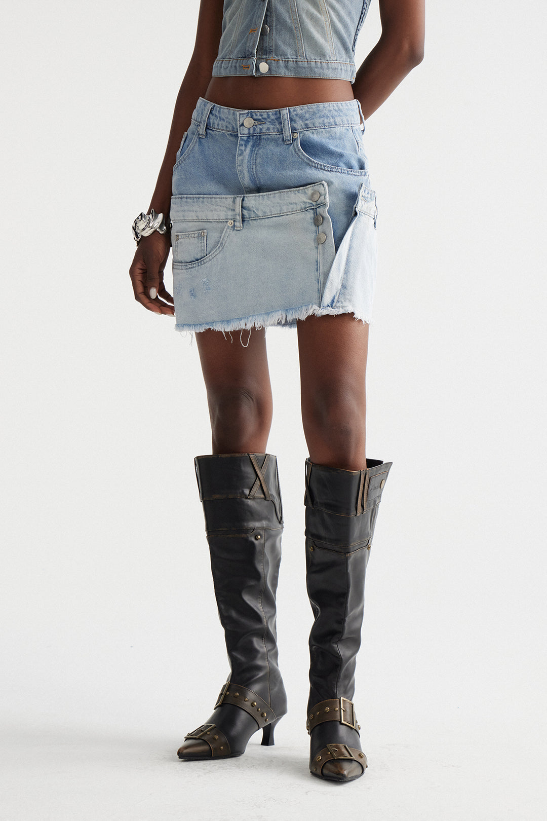 Inderjit Deconstruct Denim Mini Skirt