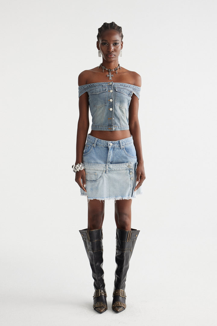 Inderjit Deconstruct Denim Mini Skirt