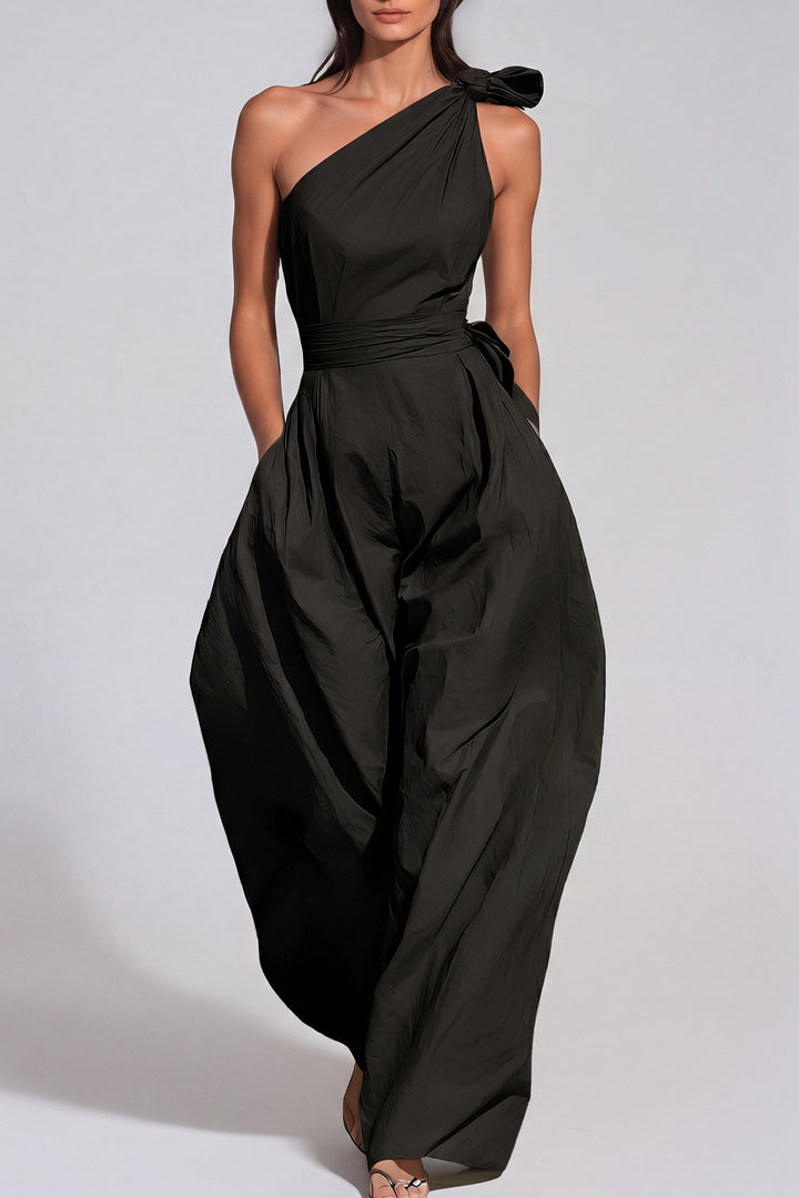 Jabez One Shoulder Twist Baggy Jumpsuit In Black