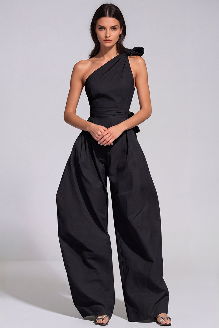 Jabez One Shoulder Twist Baggy Jumpsuit In Black