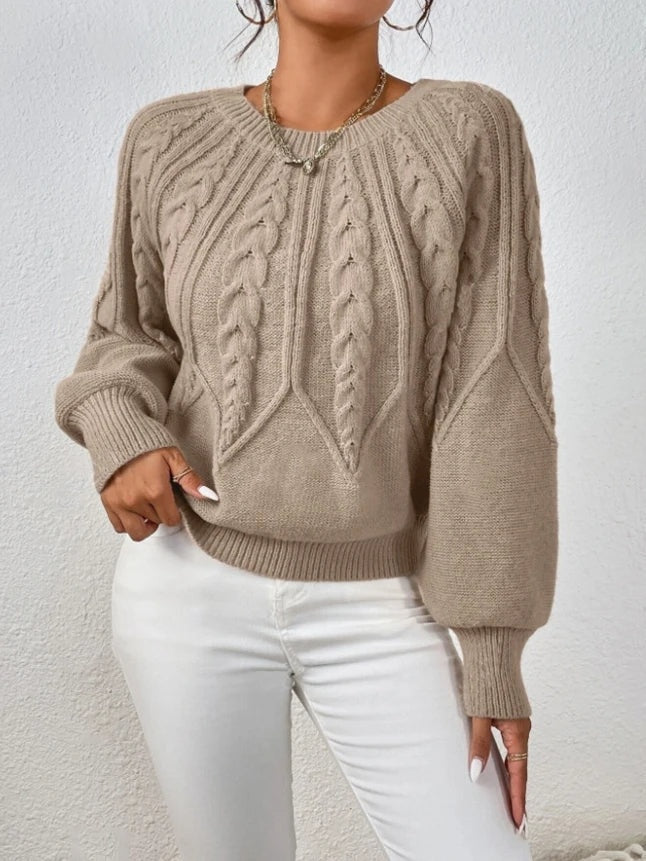 Kabelgebreide dames trui met volume mouwen – Merel