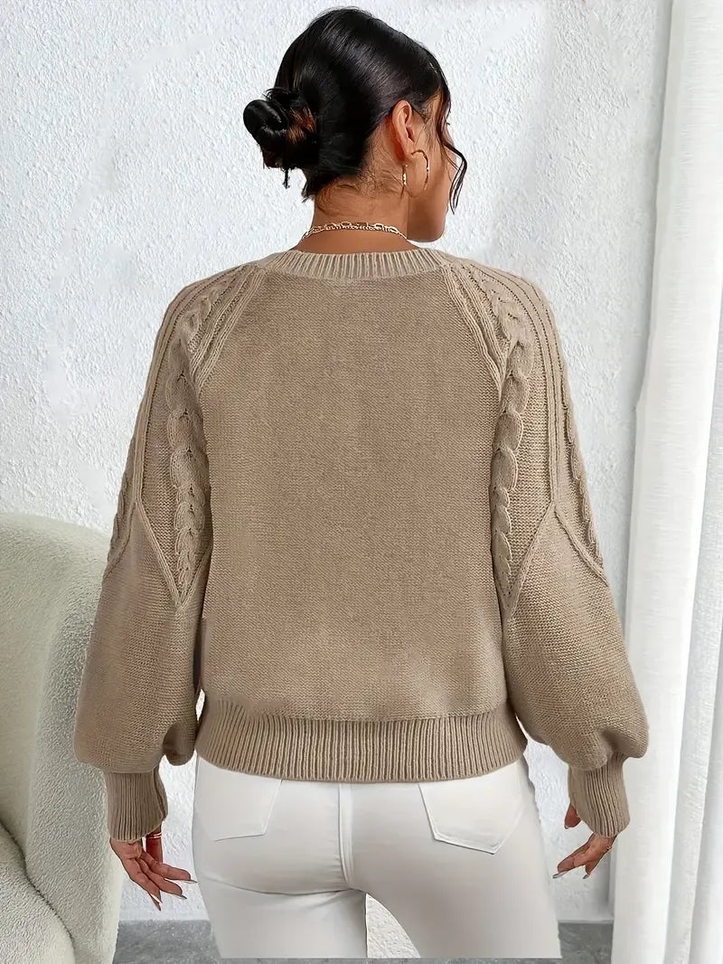 Kabelgebreide dames trui met volume mouwen – Merel