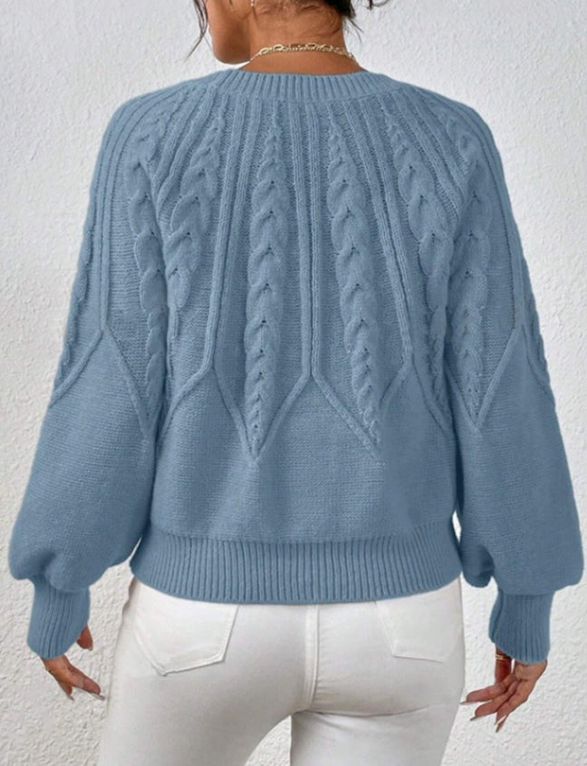 Kabelgebreide dames trui met volume mouwen – Merel