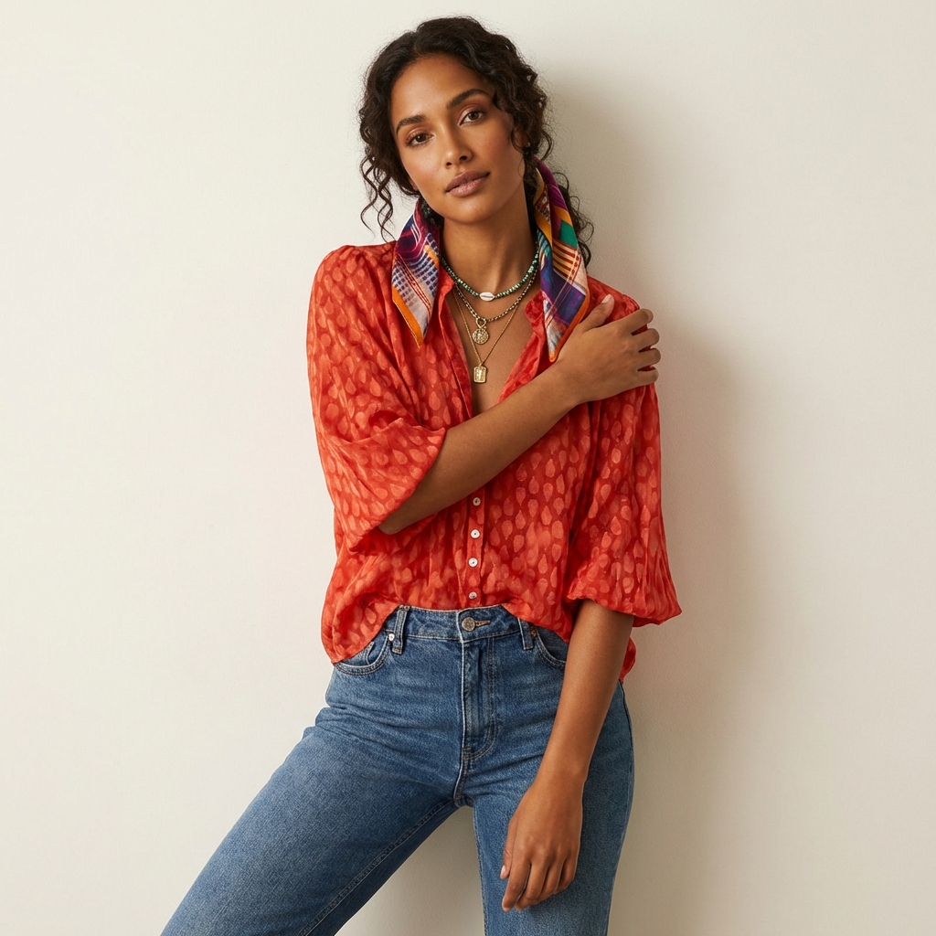 Luchtige boho blouse met print en knoopsluiting – Elif
