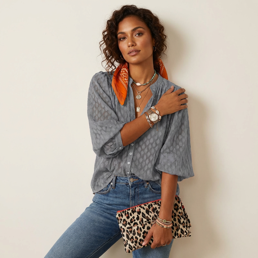 Luchtige boho blouse met print en knoopsluiting – Elif
