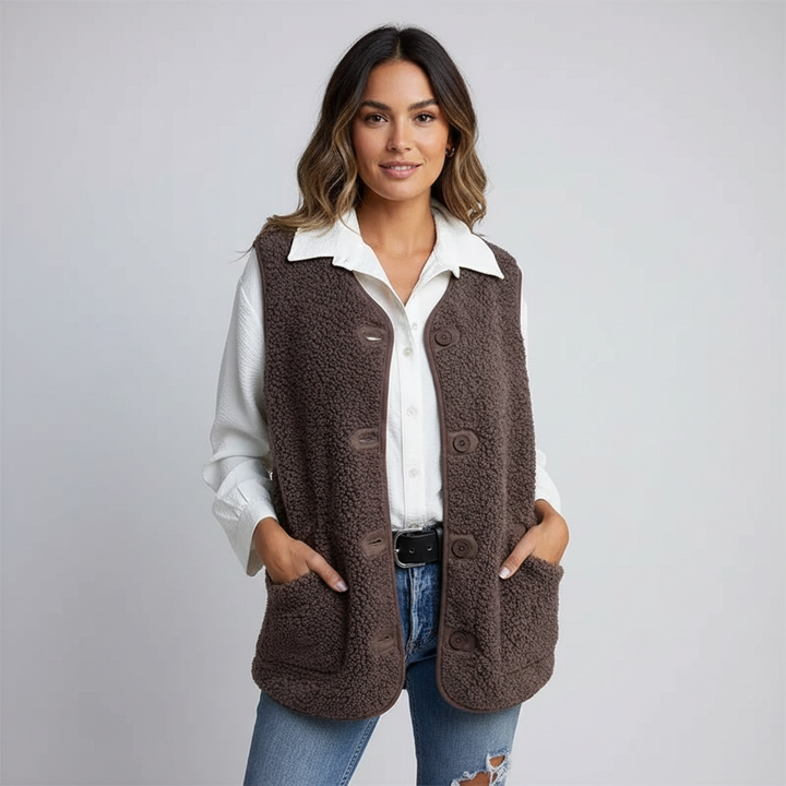 Mouwloos dames vest met knoopsluiting en zakken