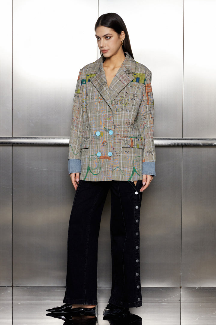 Paris Graffiti Grid Plunge Blazer