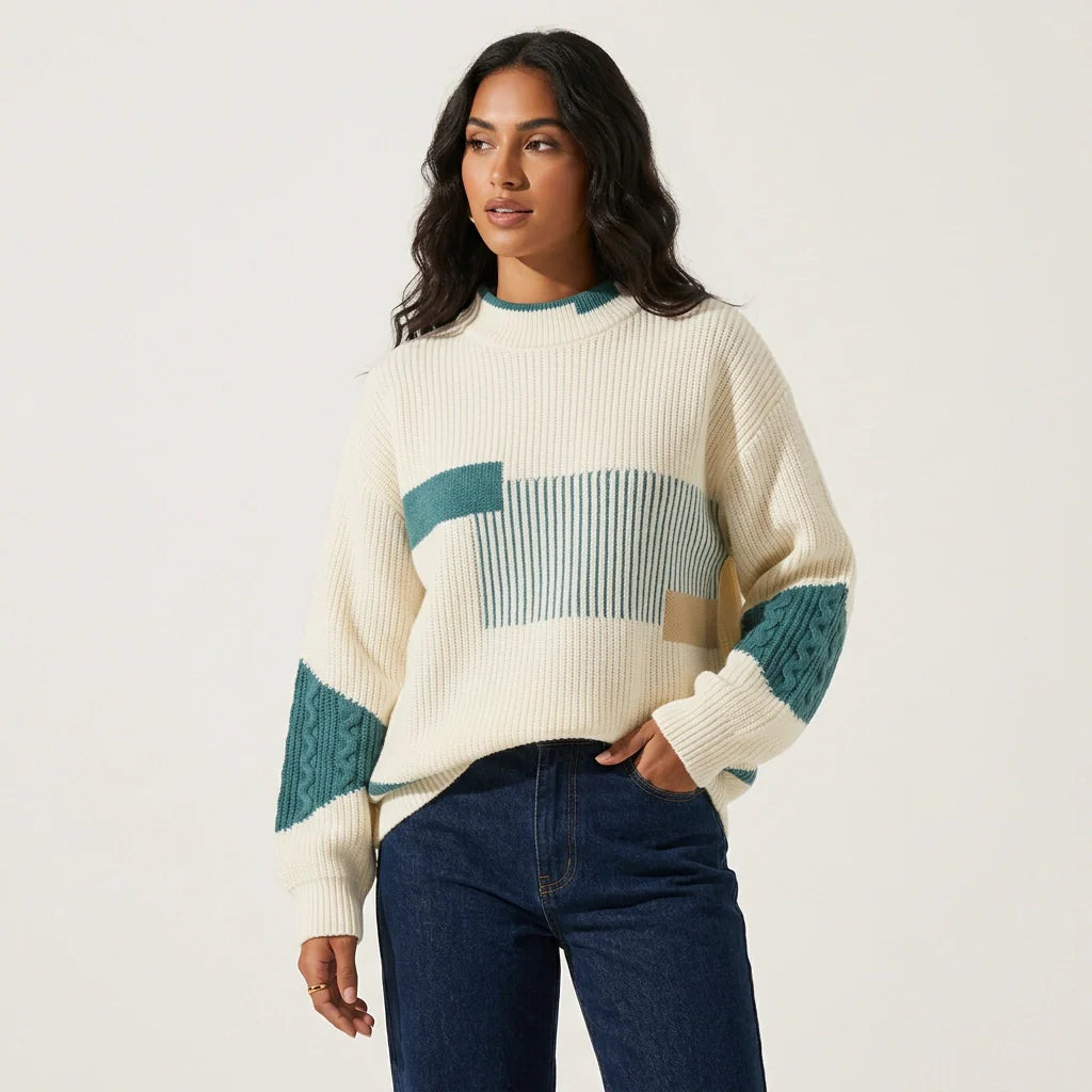 Patchwork gebreide dames trui – Camille