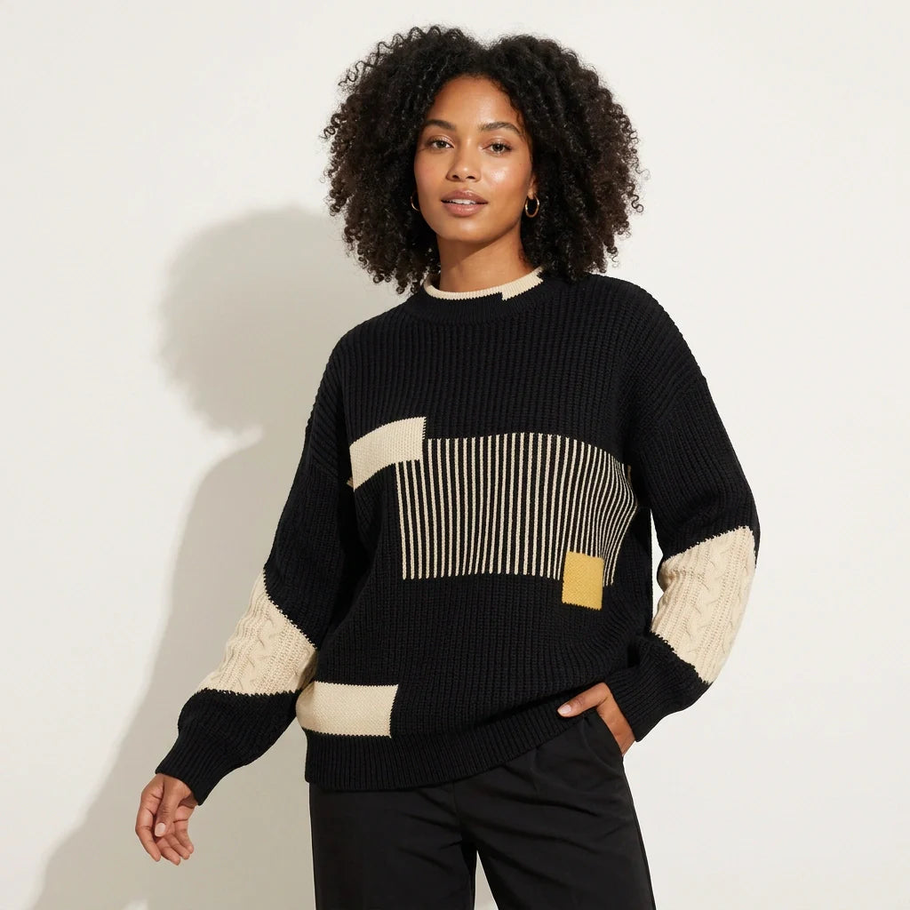Patchwork gebreide dames trui – Camille