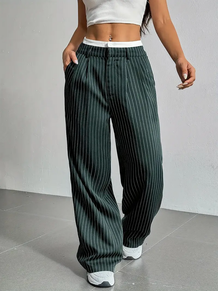 Pinstripe wide-leg dames pantalon – Naomi