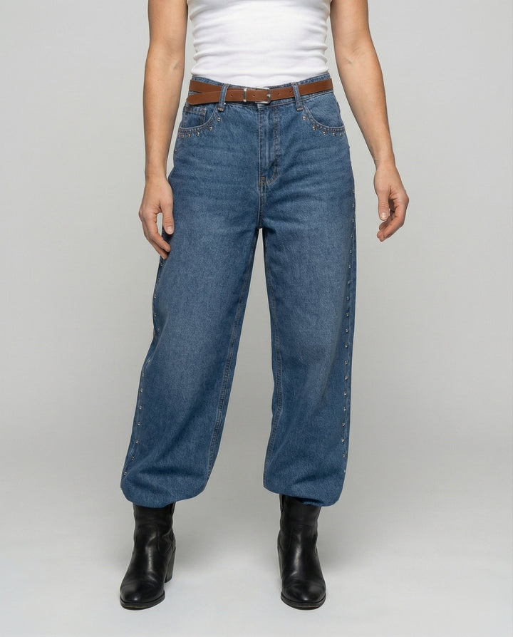 Wide leg jeans met studs - Vivid