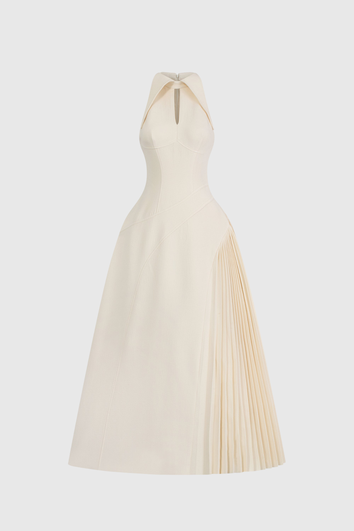Zion Sleeveless Ruch Deconstruct  Maxi Dress In White
