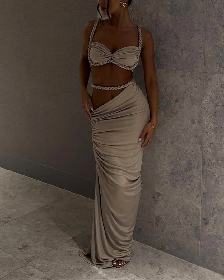 Ensemble deux pièces bordeaux sexy dégradé tresse haut et surjupe