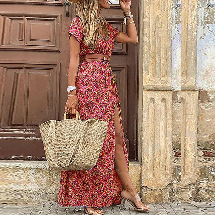 ROBE LONGUE BOHÈME À TAILLE FRONCÉE